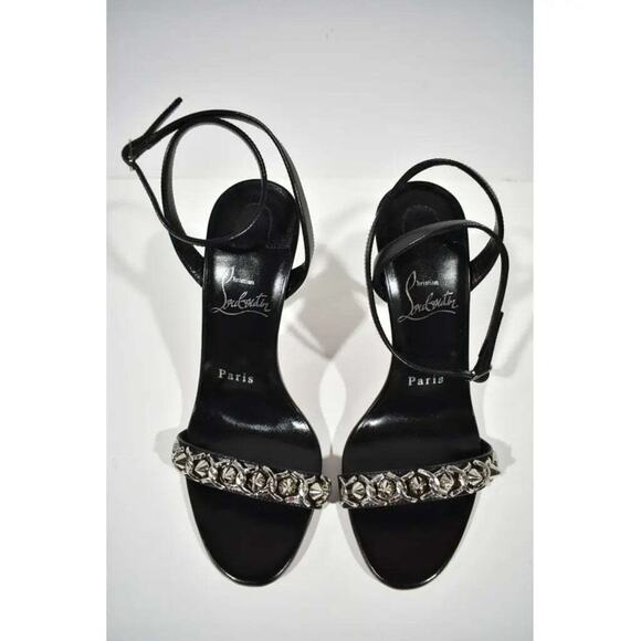 Christian Louboutin Loubigirl Chain 100 Black Ankle Strap Sandal Heel Pump 35.5 - Picture 7 of 12